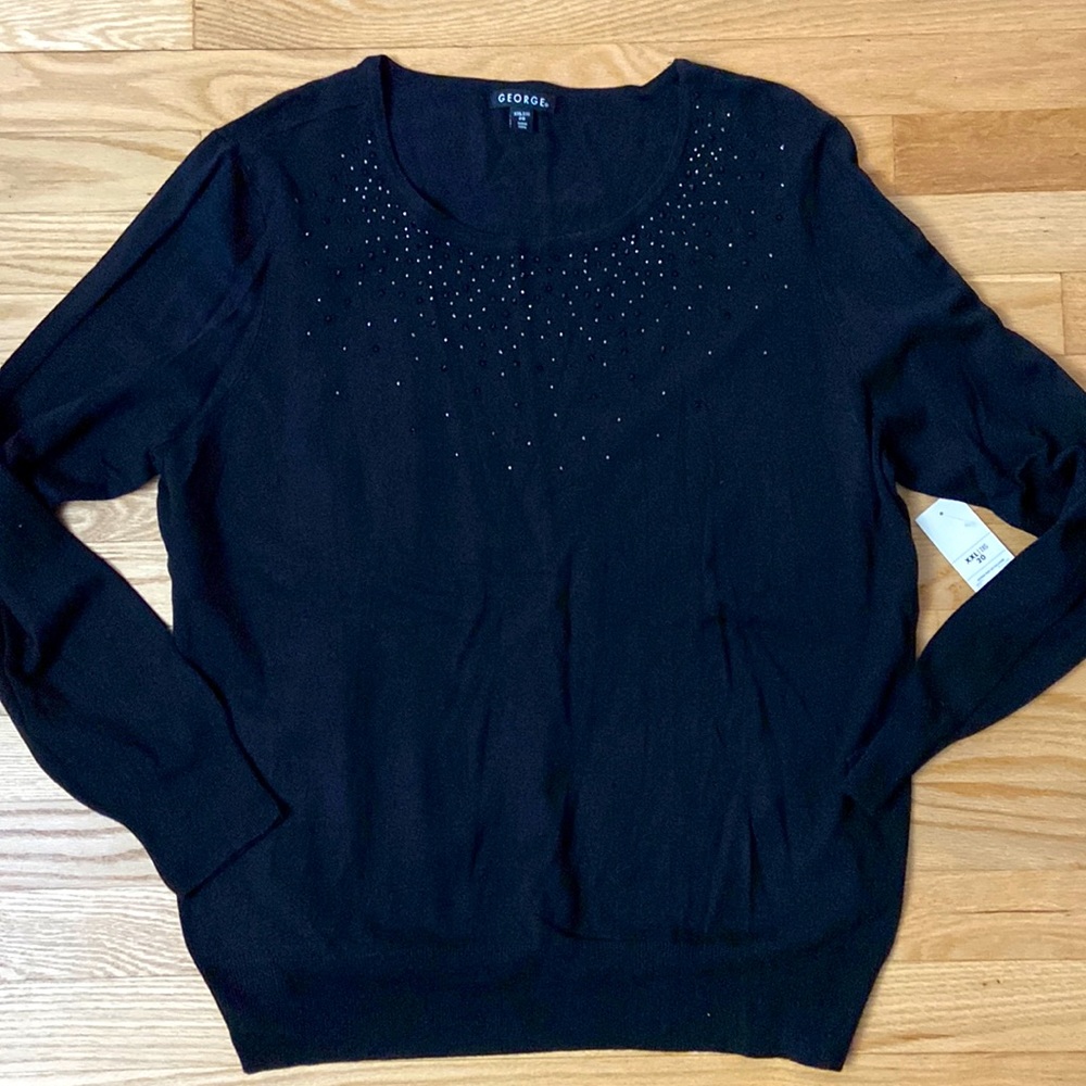 NWT George Women’s Sweater. Jeweled Detail. Black. Banded at Waist. Sz. XXL/20